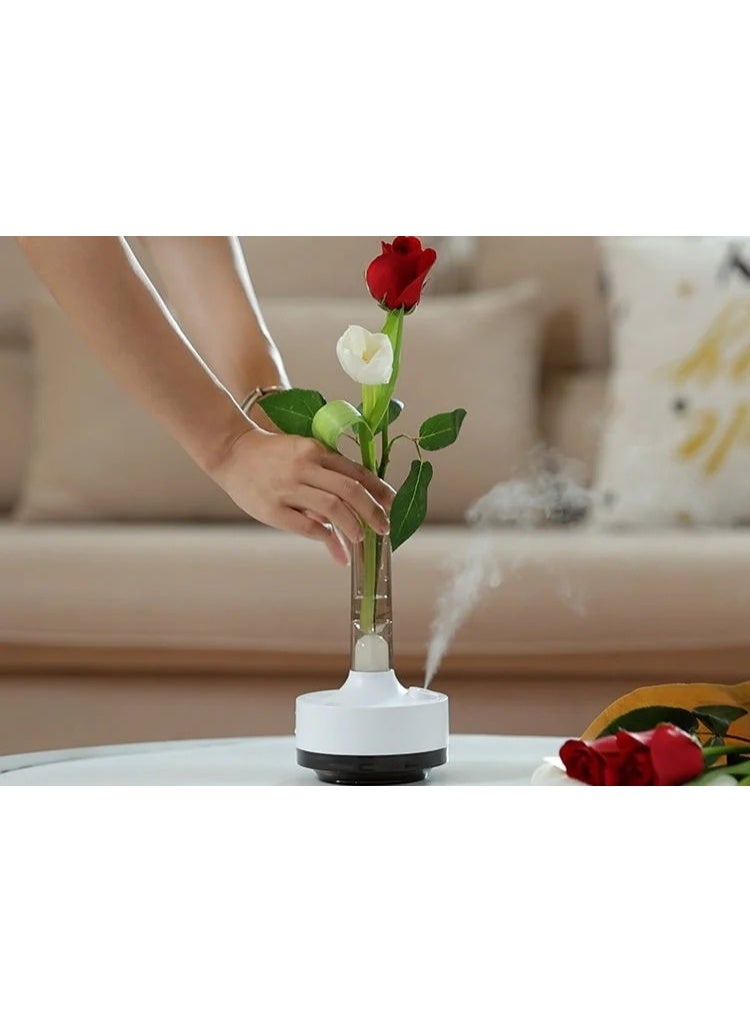 مرطب هواء محمول على شكل مزهرية مع ضوء ليلي LED - موزع رذاذ بارد بالموجات فوق الصوتية - تصميم مزهرية زهور مبتكر لغرفة النوم والمكتب وديكور المنزل - مرطب هواء مكتبي هادئ يعمل بمنفذ USB - Image 3